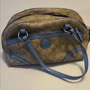 Coach Signature Tan and Blue Shoulder Bag DAMAGED
